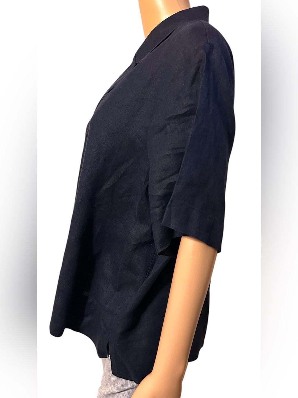 Quince 100% European Linen Short Sleeve Shirt Navy Women XL Casual Lux Beach - Picture 6 of 10